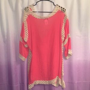 Swim - Coral Crochet Swimsuit Coverup Swim - Coral Crochet Swimsuit Coverup